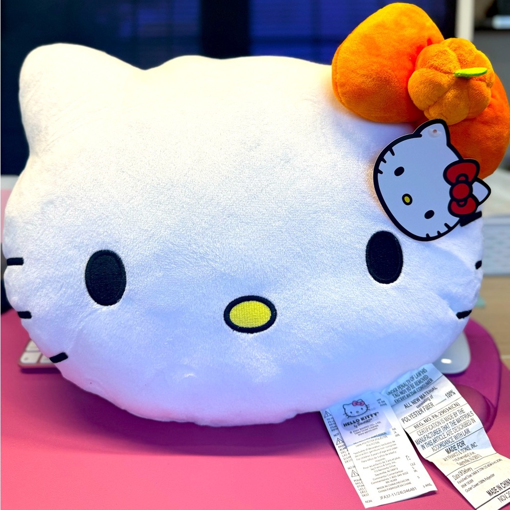 Hello Kitty Halloween Plush Pillow with Orange Bow – Cute Sanrio Decor